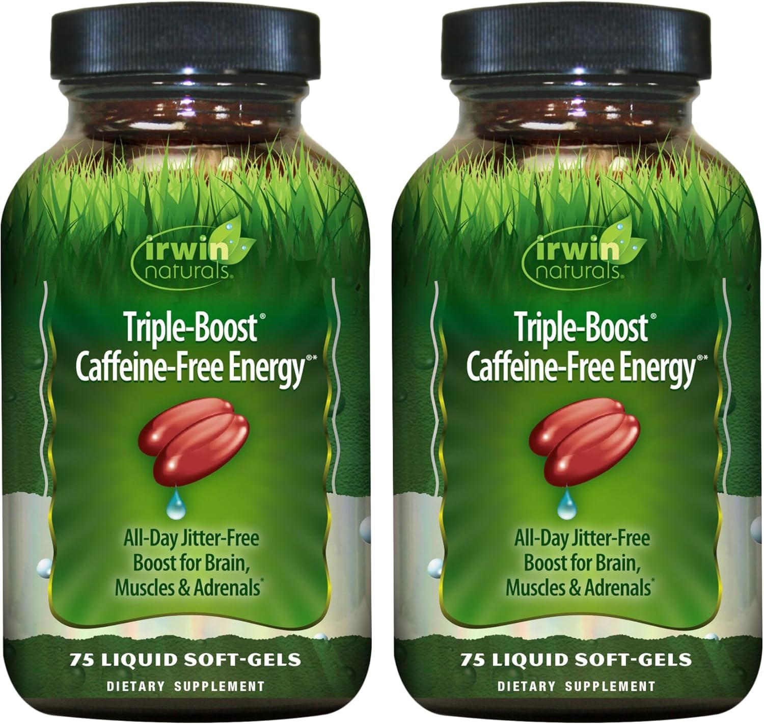 Irwin Naturals Triple Impulso geles suaves botella visible, posible apoyo diario de energia
