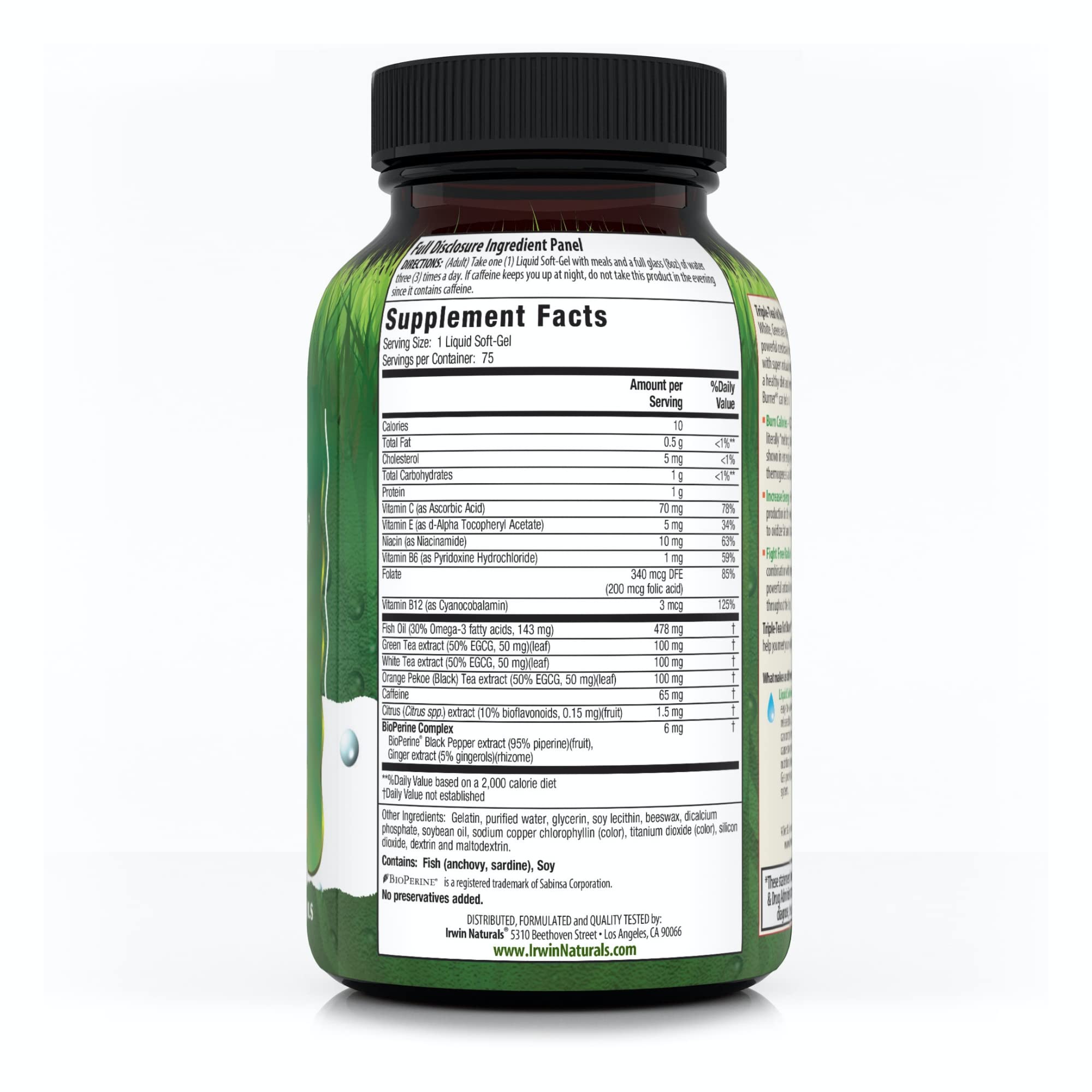 Irwin Naturals Triple Tea Fat Burner, cápsulas blandas listas para tomar con agua