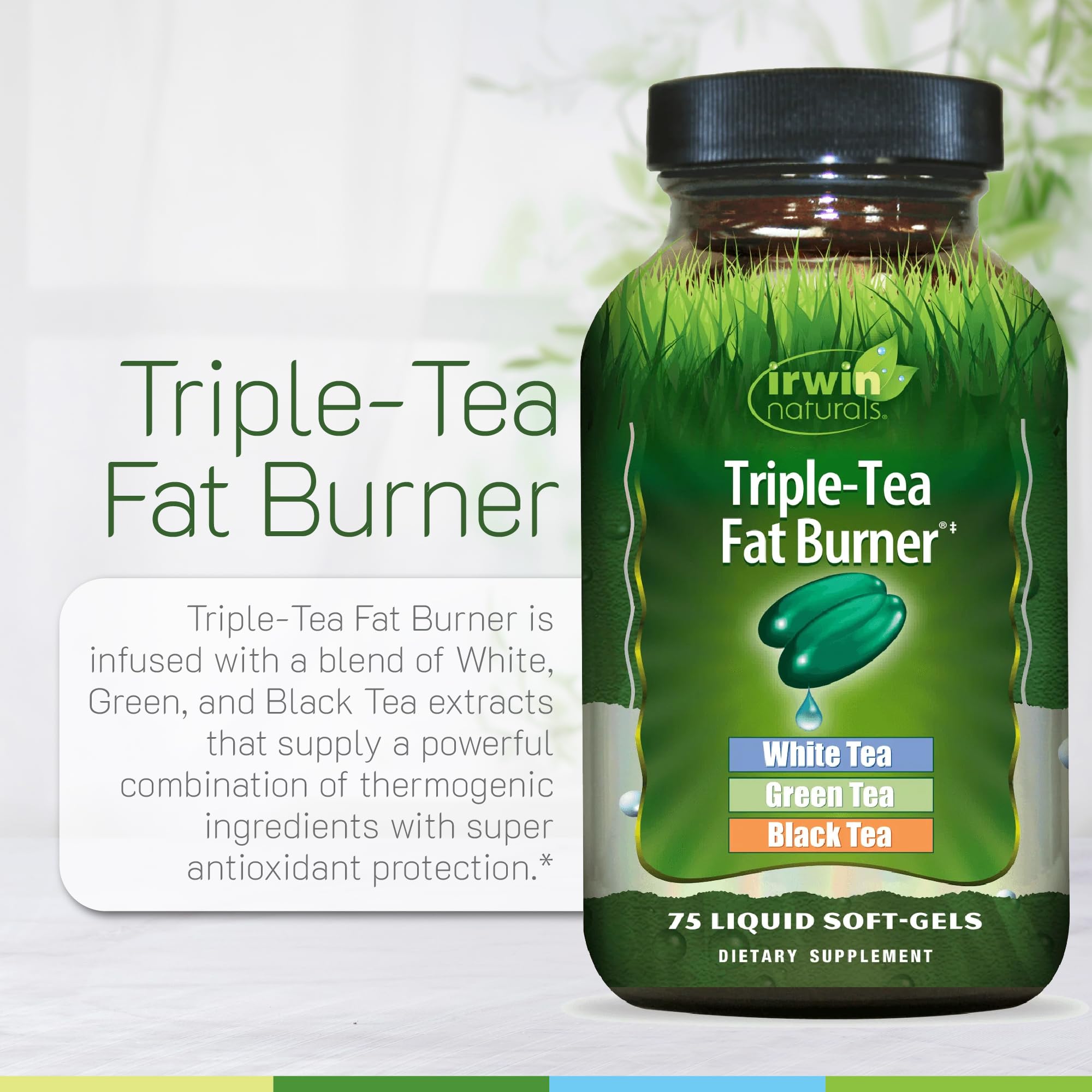 Presentación en pack doble de Irwin Naturals Triple-Tea Fat Burner para uso diario práctico.