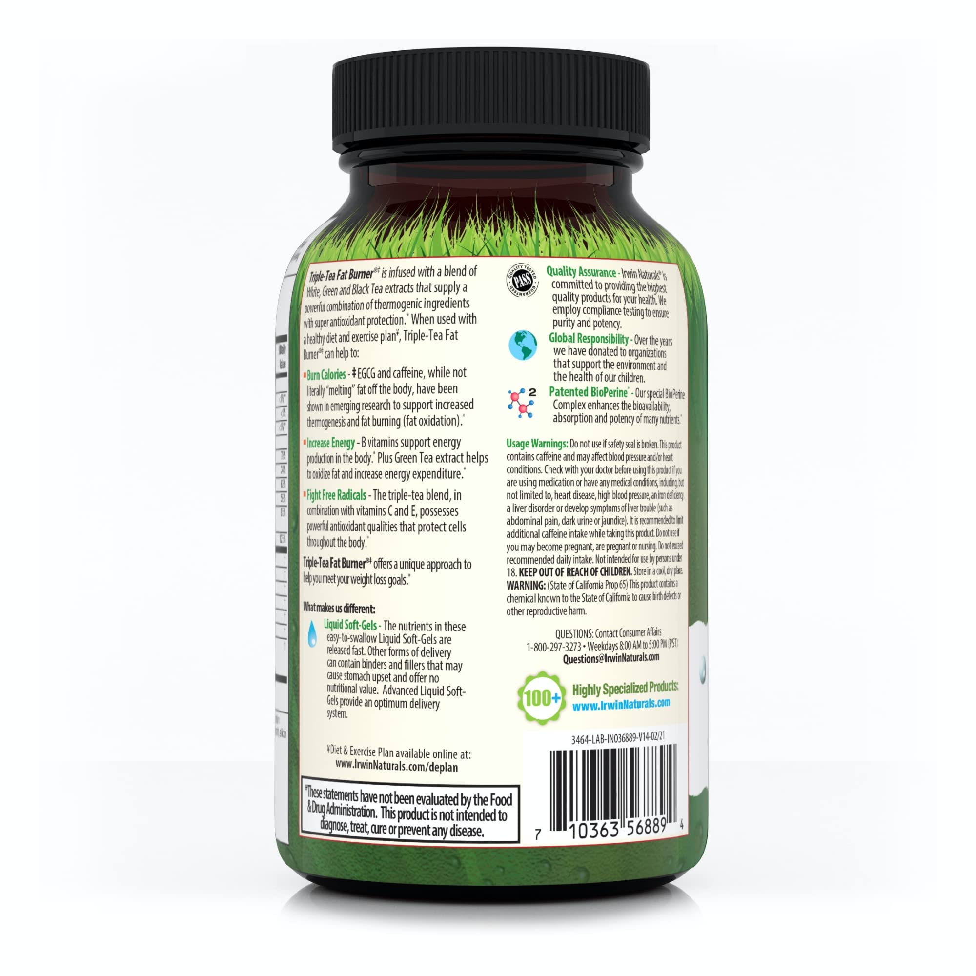 Irwin Naturals Triple Tea Fat Burner, etiqueta nutricional para entender los ingredientes clave