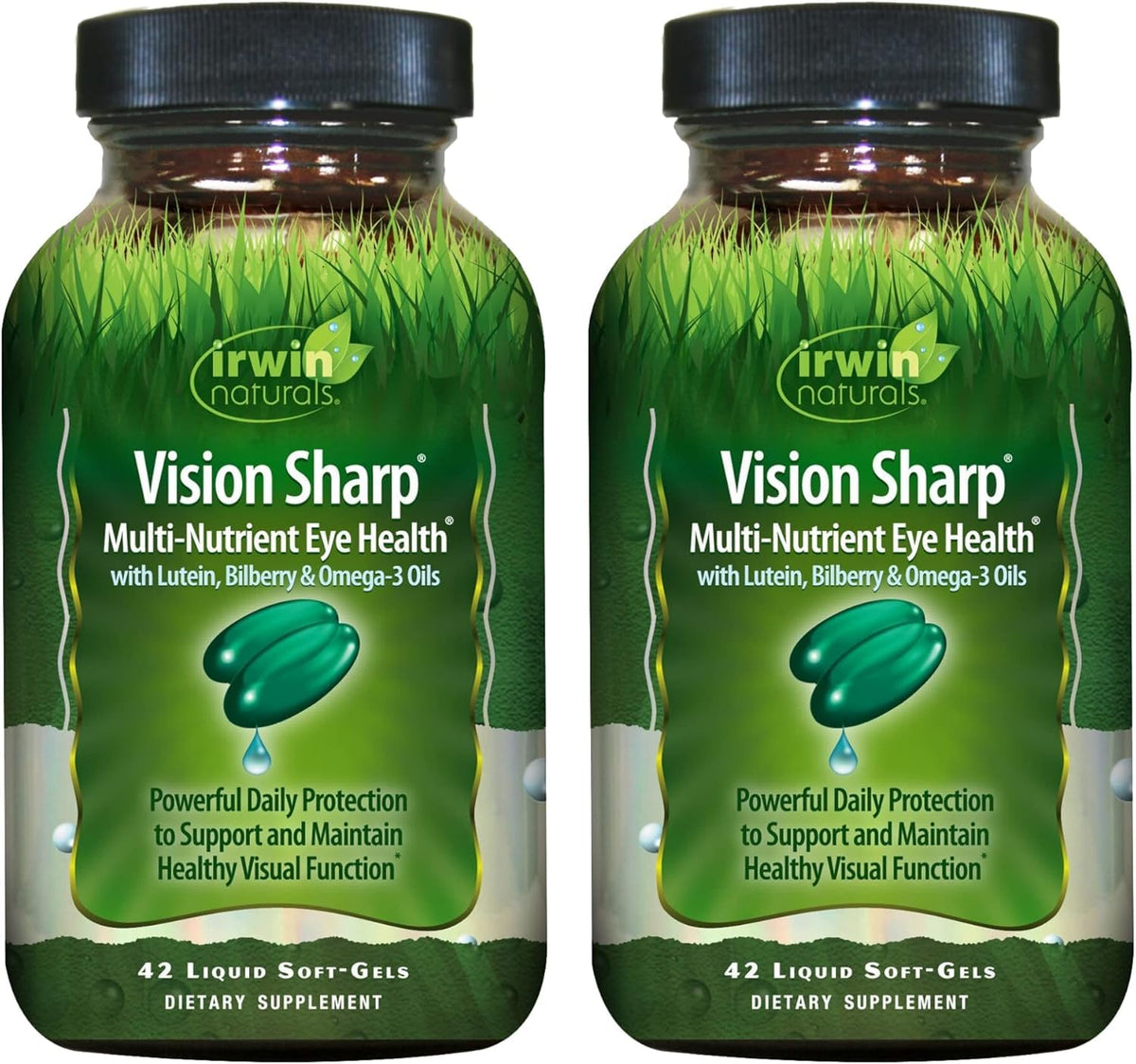 Vision Sharp de Irwin Naturals: cápsulas blandas líquidas fáciles de tragar para apoyo ocular.