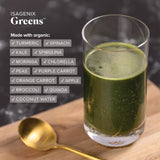 Isagenix Greens ingredientes-superfoods, incluye moringa, chlorella y spirulina para energía.