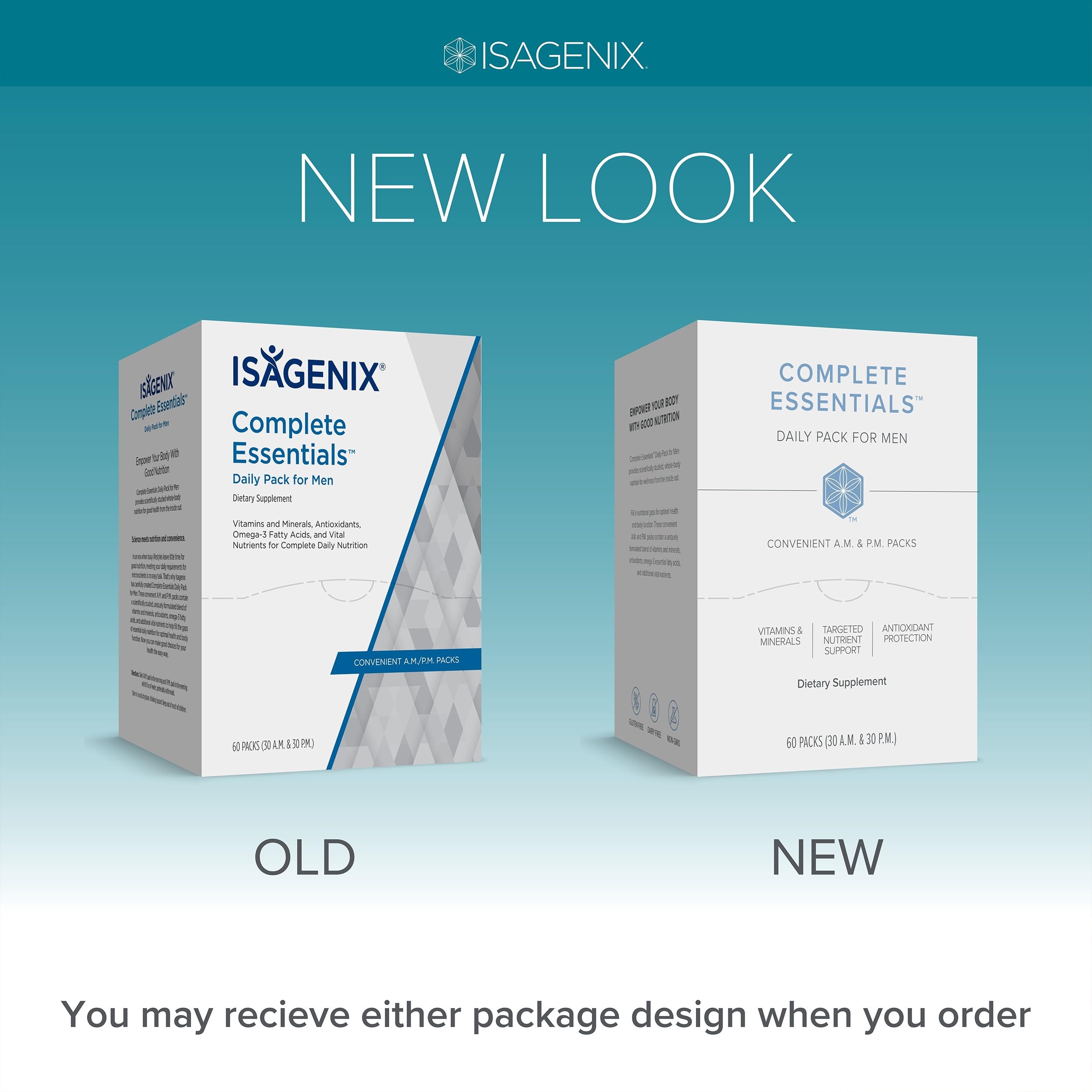 Isagenix Complete Essentials para hombres, envase individual práctico para simplificar la rutina