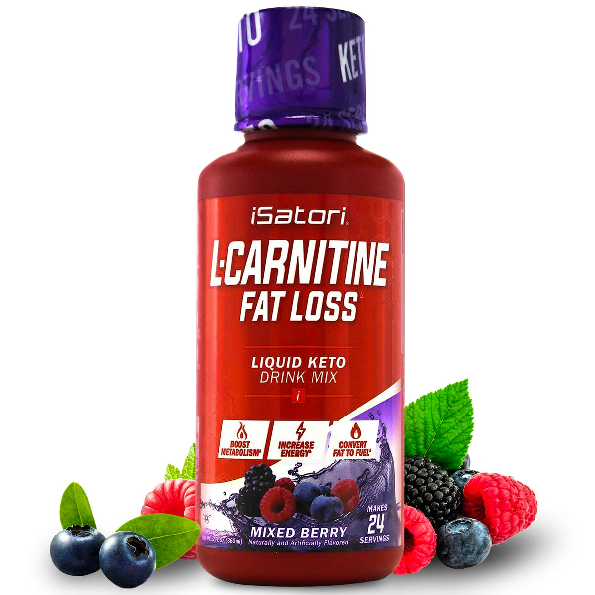 iSatori L-Carnitina 1500, botella vertiendo, apoyo energético sin estimulantes para entrenamientos
