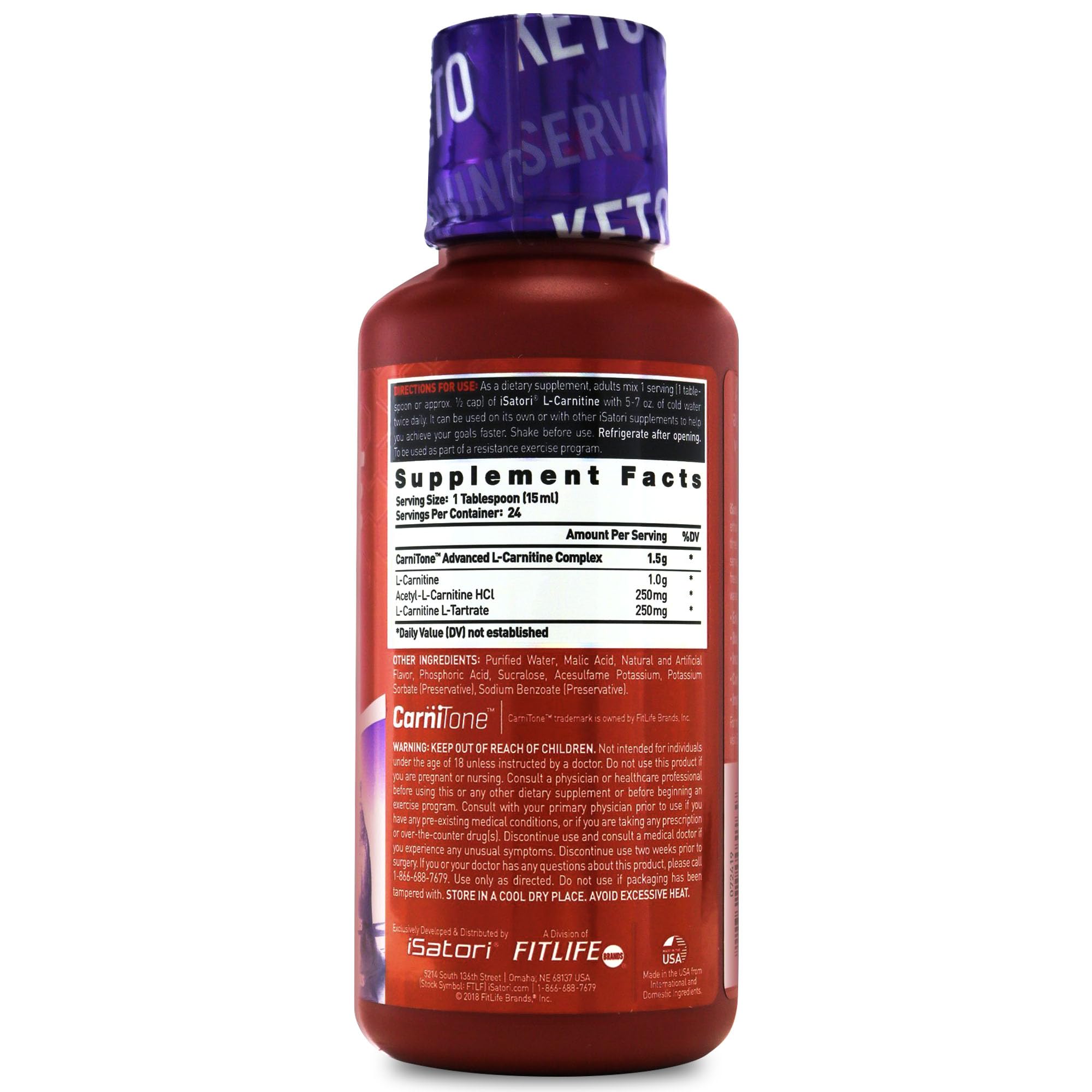 iSatori L-Carnitina 1500, visual de ingredientes, favorece transporte de grasas para energía sostenida