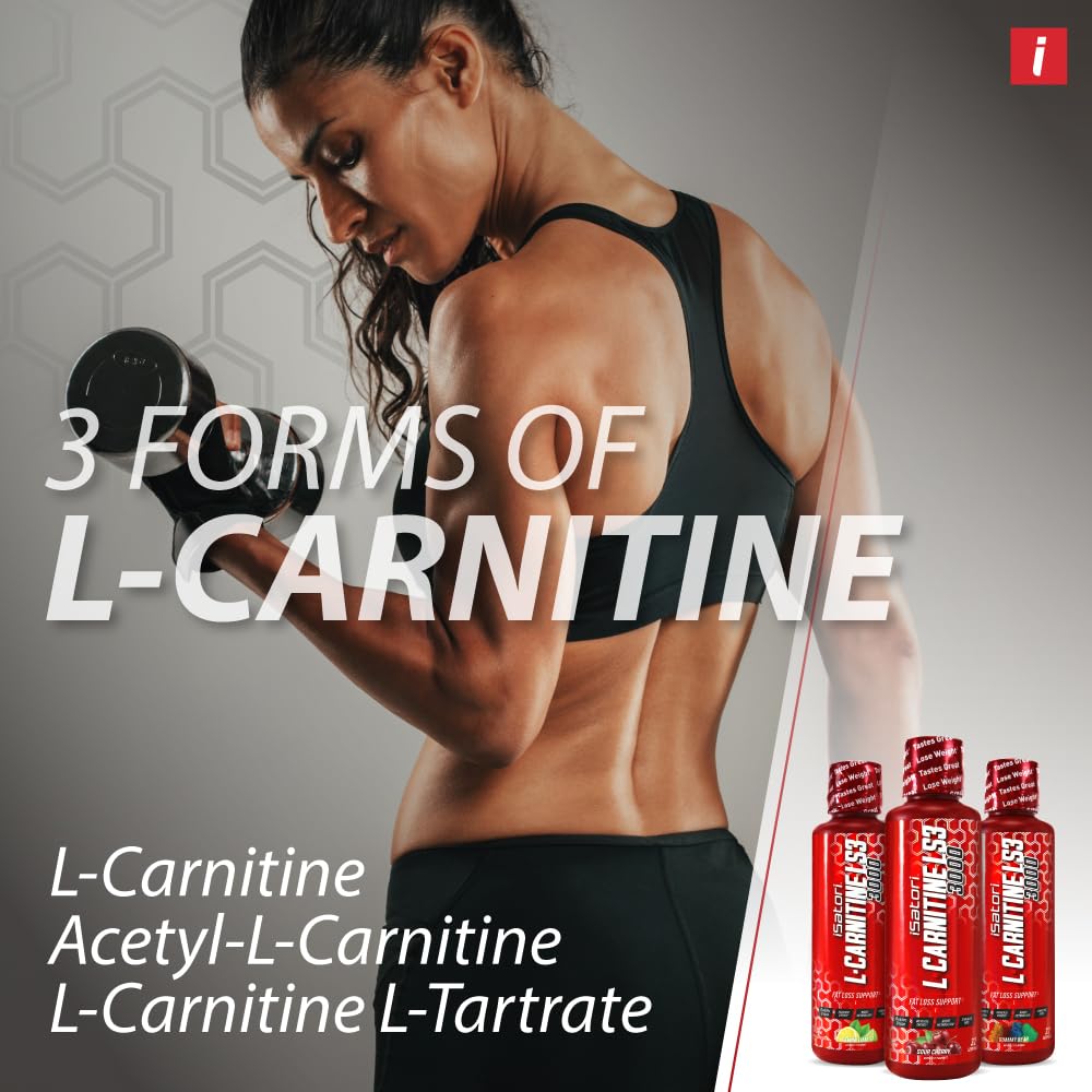 Medición con cuchara muestra 2000 mg de L-Carnitina para energía previa al entrenamiento.