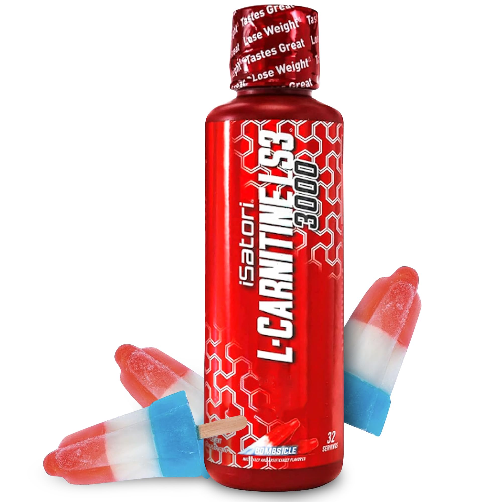 Isatori L-Carnitine LS3 3000 derramando en un vaso, impulso para entrenar sin estimulantes.