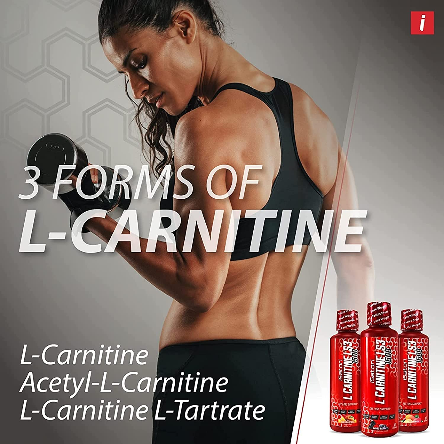 Isatori L-Carnitine LS3 3000 con agua, sabor Bombsicle para recargar tras entreno.