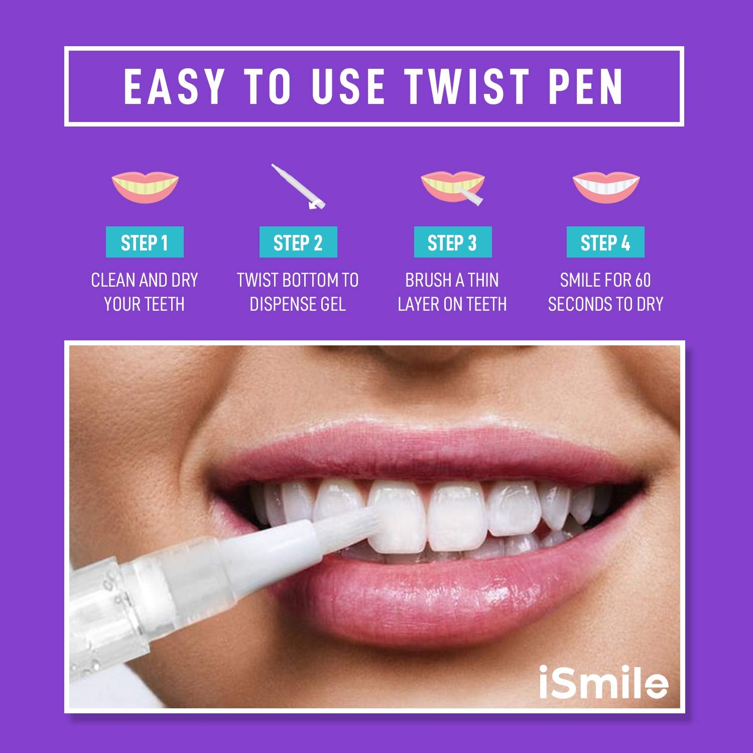 iSmile Whitening aplicador cepillo suave para uso rápido.