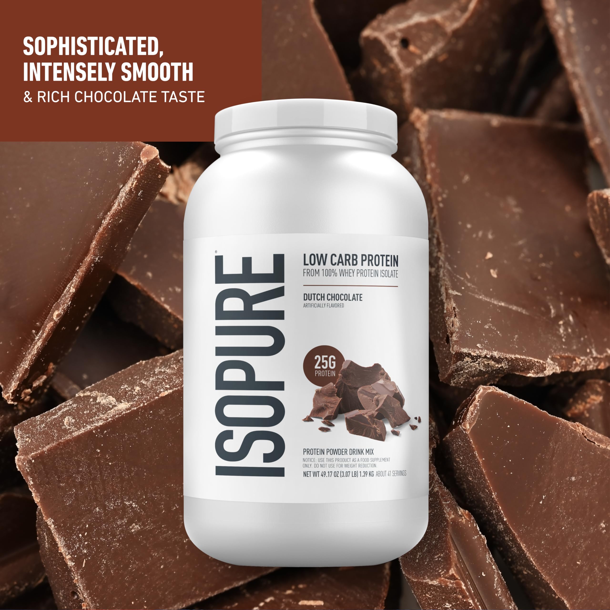 Isopure Dutch Chocolate: envase de 3 libras para proteína a mano