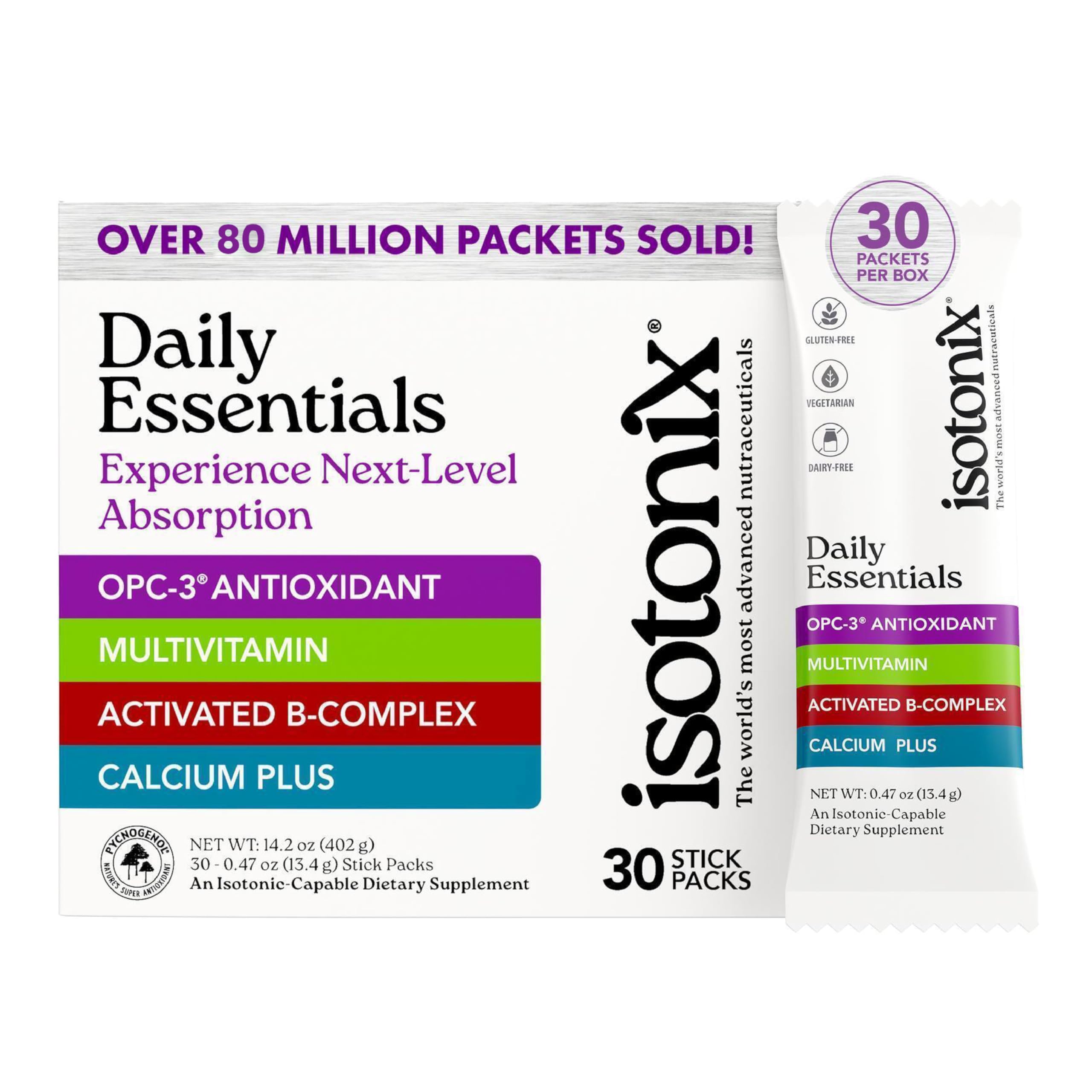 Isotonix Esenciales Diarios: paquetes diarios, fácil mezcla en agua.