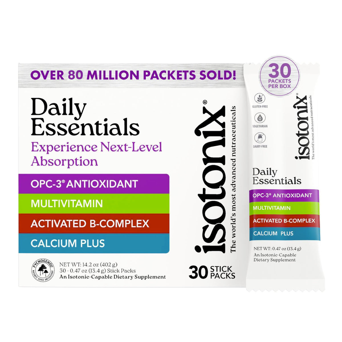 Isotonix Esenciales Diarios: paquetes diarios, fácil mezcla en agua.