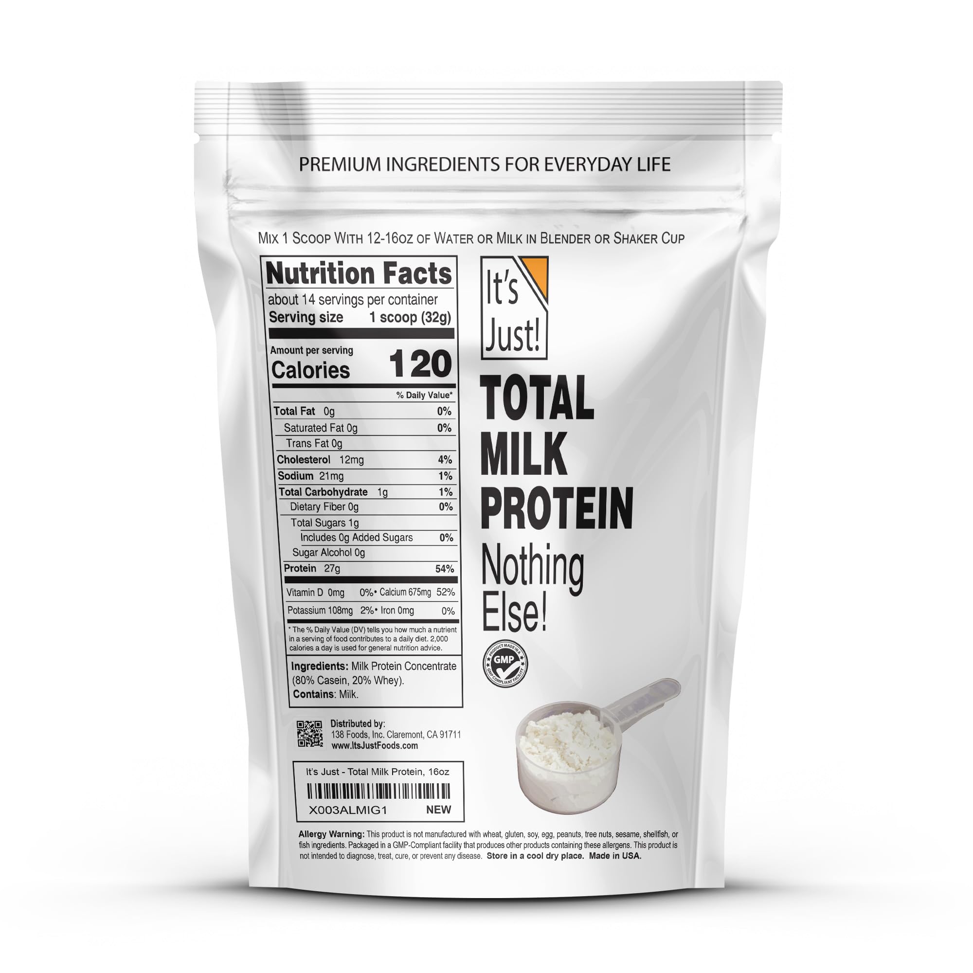 It's Just! MPC85: polvo de color blanco crema, ideal para mezclar en bebidas.