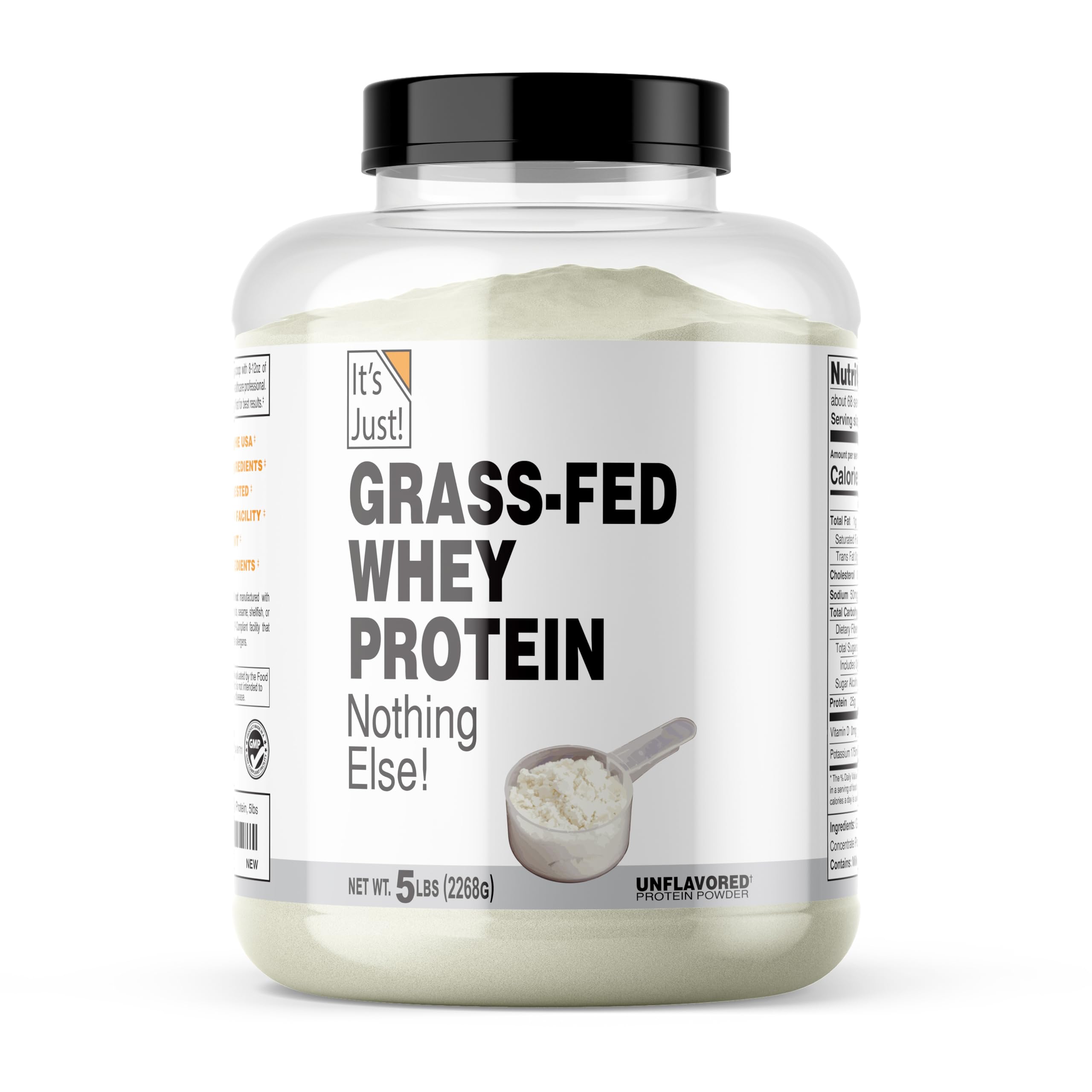 It's Just! Whey grass-fed sin sabor, ideal para batidos diarios y recuperación muscular.