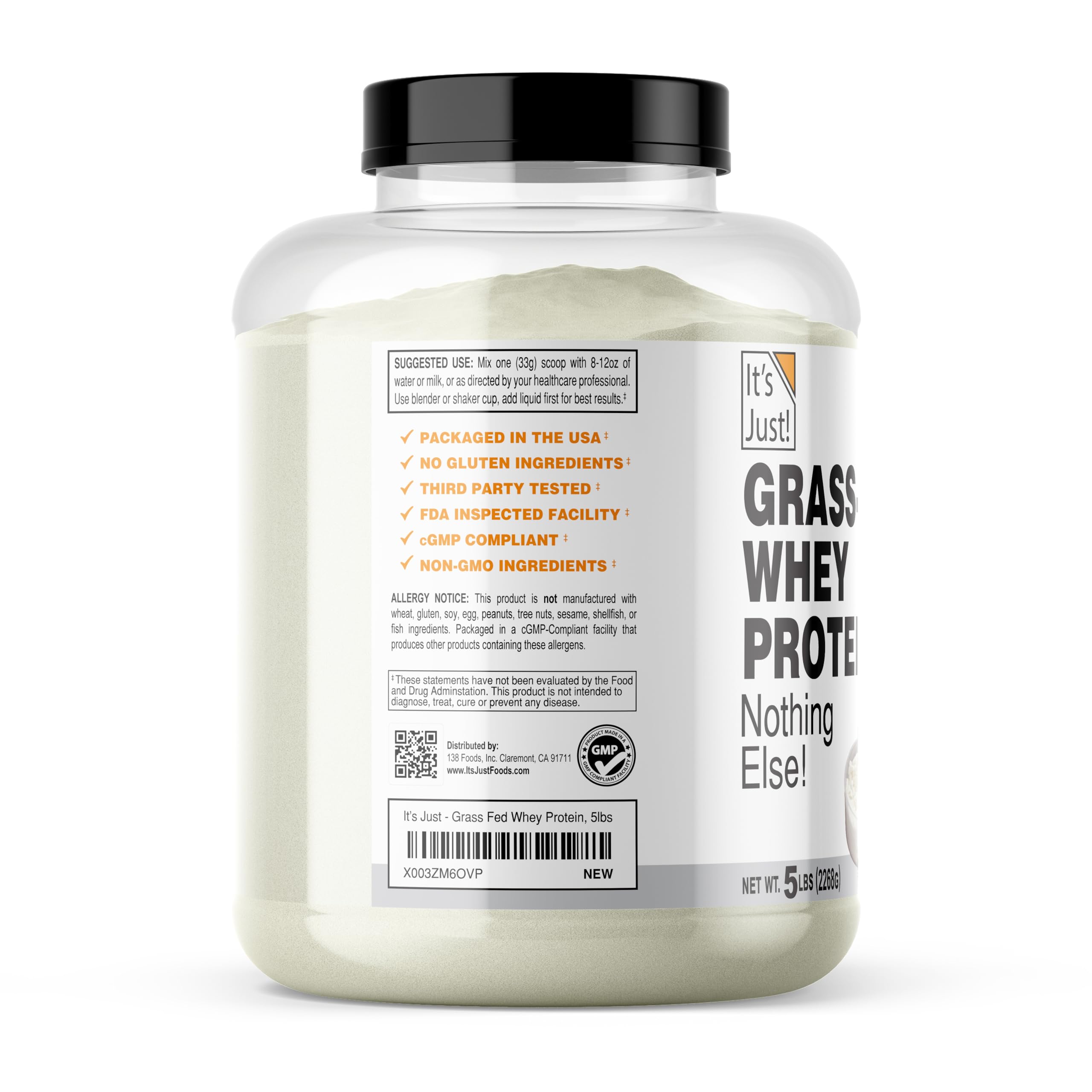 It's Just! Concentrado de suero grass-fed sin sabor, apto para shakes y yogur.