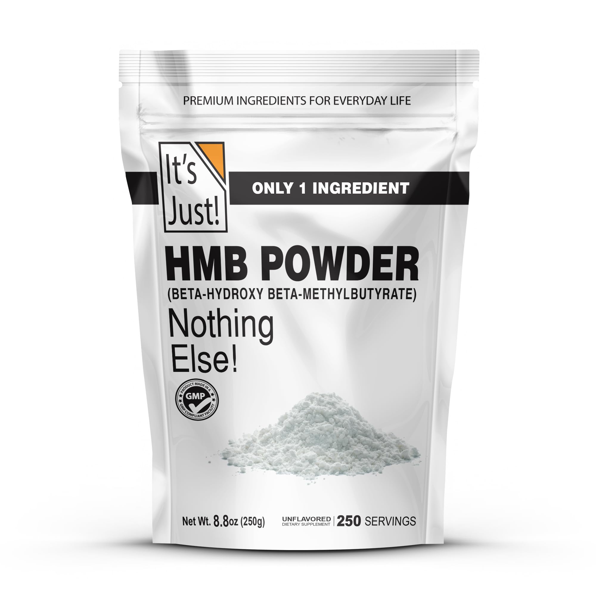 It's Just! HMB Powder, bote de 250 g para apoyo muscular.