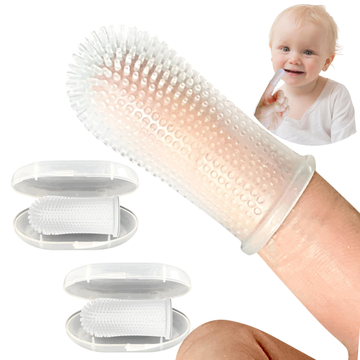 Itsy Bitsy People cepillo dedo bebé 360 grados silicona para limpieza suave