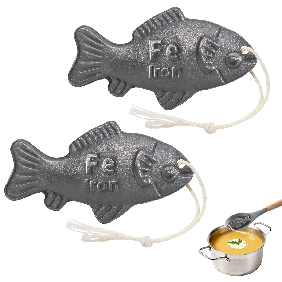 IUFQOZG: dos peces de hierro en olla para cocinar, para incorporar hierro durante la cocción