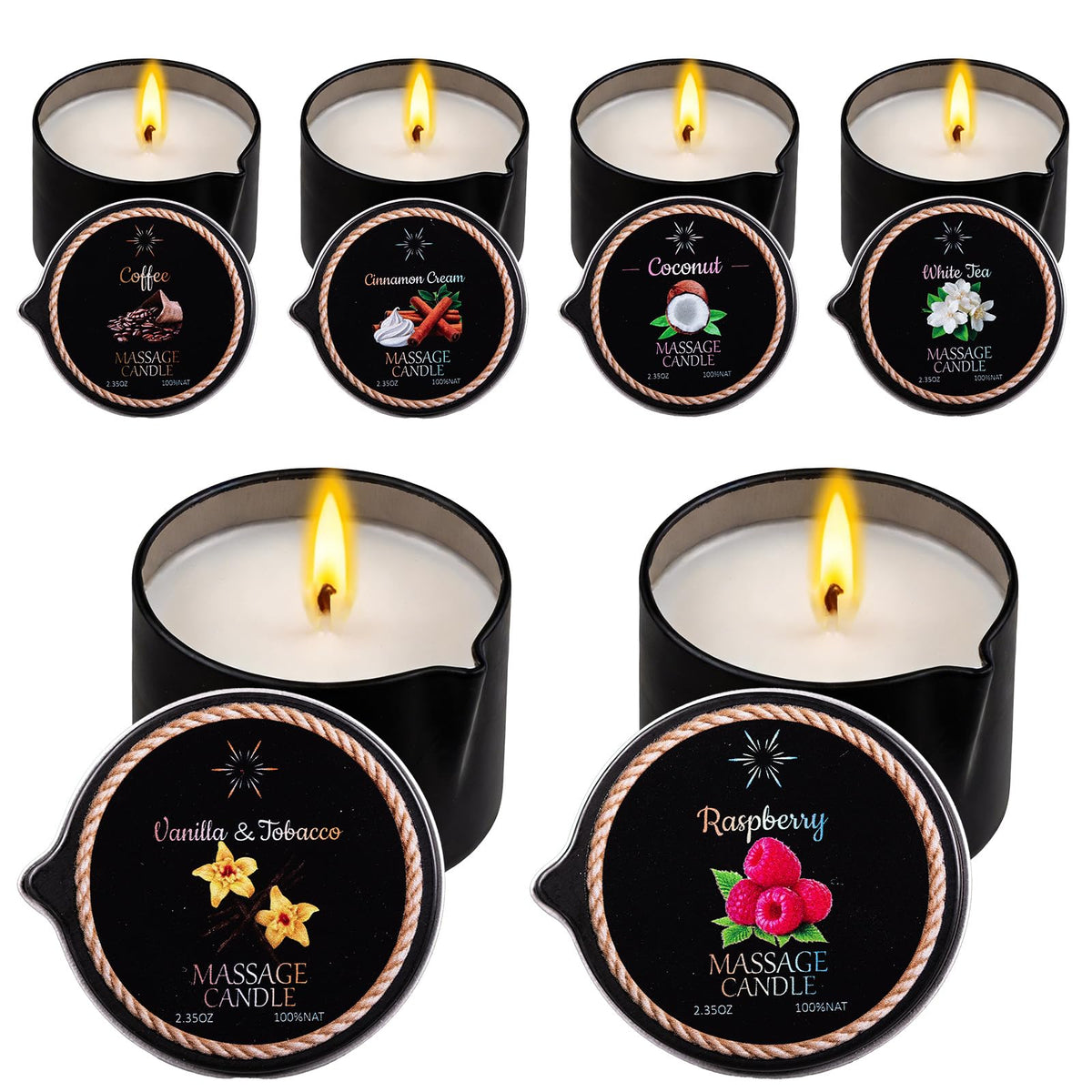 IUJOCQL seis-pack velas masaje baja temperatura, ideal para spa en casa.