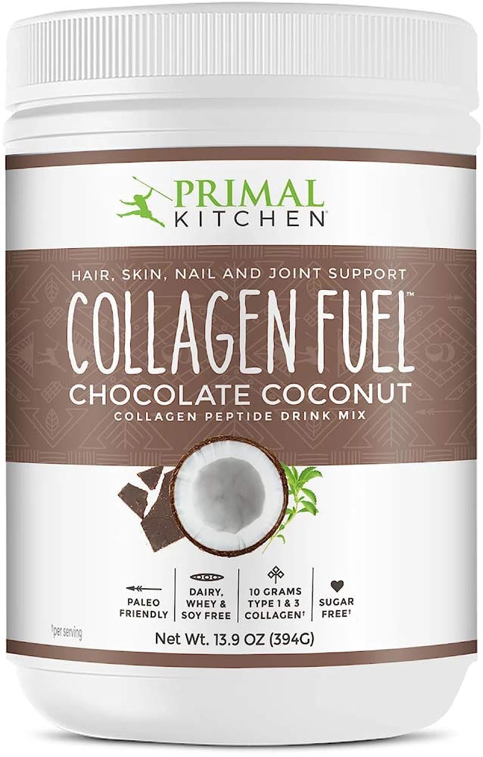 IUSOT mezcla de colágeno en polvo chocolate con coco, ideal para iniciar la rutina diaria.