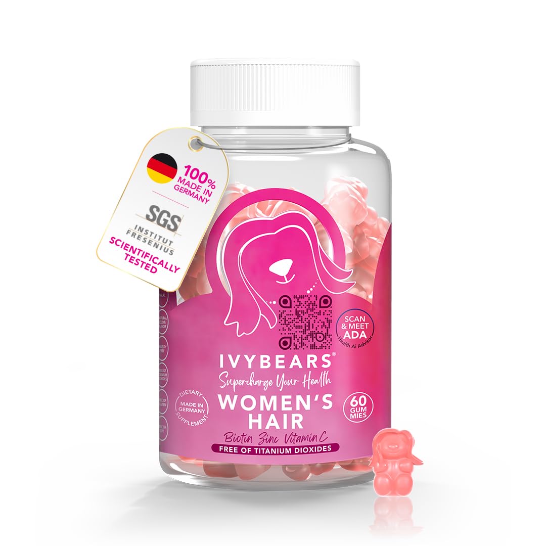 IvyBears gominolas en botella para cabello, apoyo a un brillo natural