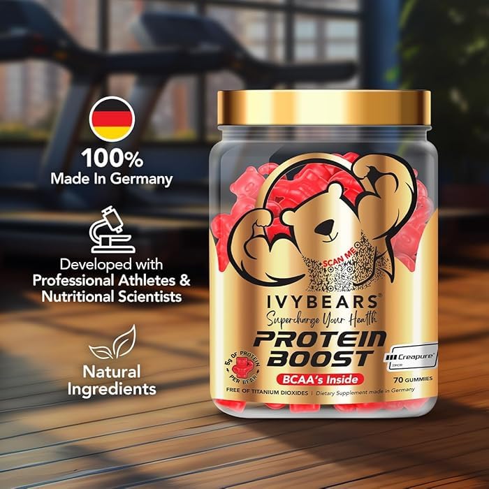 IvyBears Premium Protein Boost botella gomitas, porciones fáciles para viaje fitness