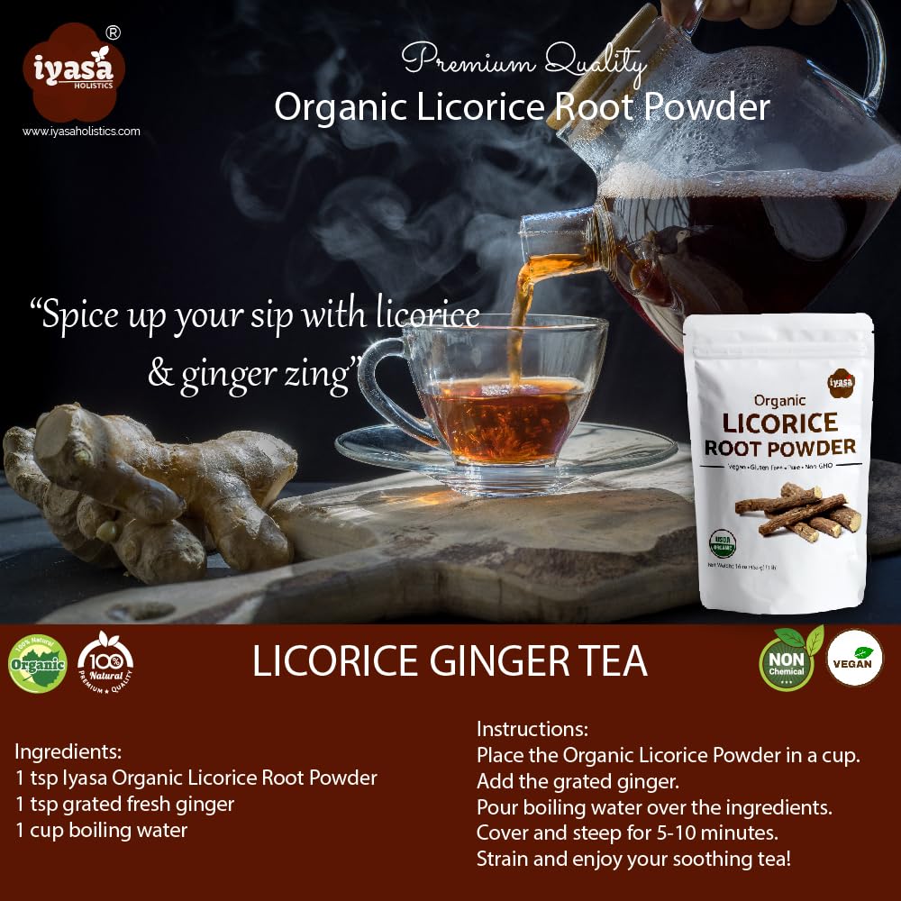 Iyasa Holistics regaliz polvo para uso en cocinas y bebidas.