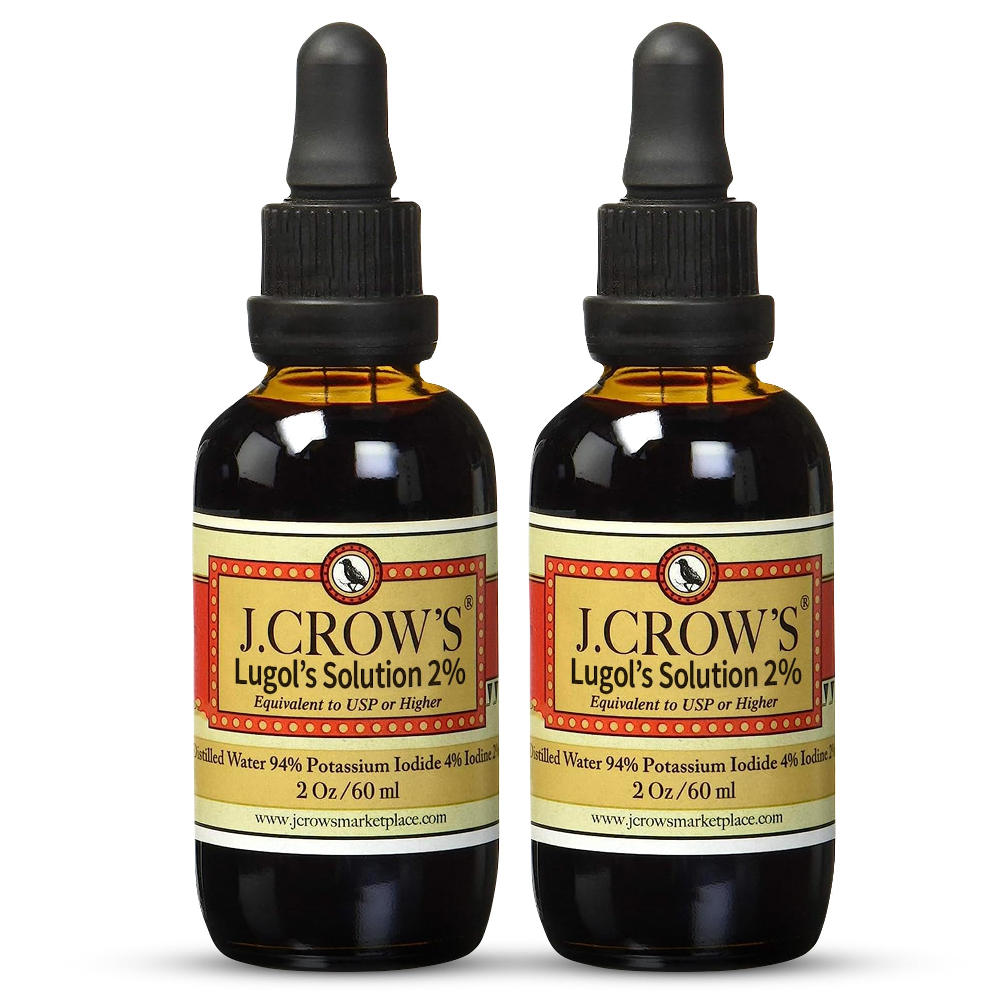 Botella de J. CROW'S Lugol 2% para dosificación precisa.