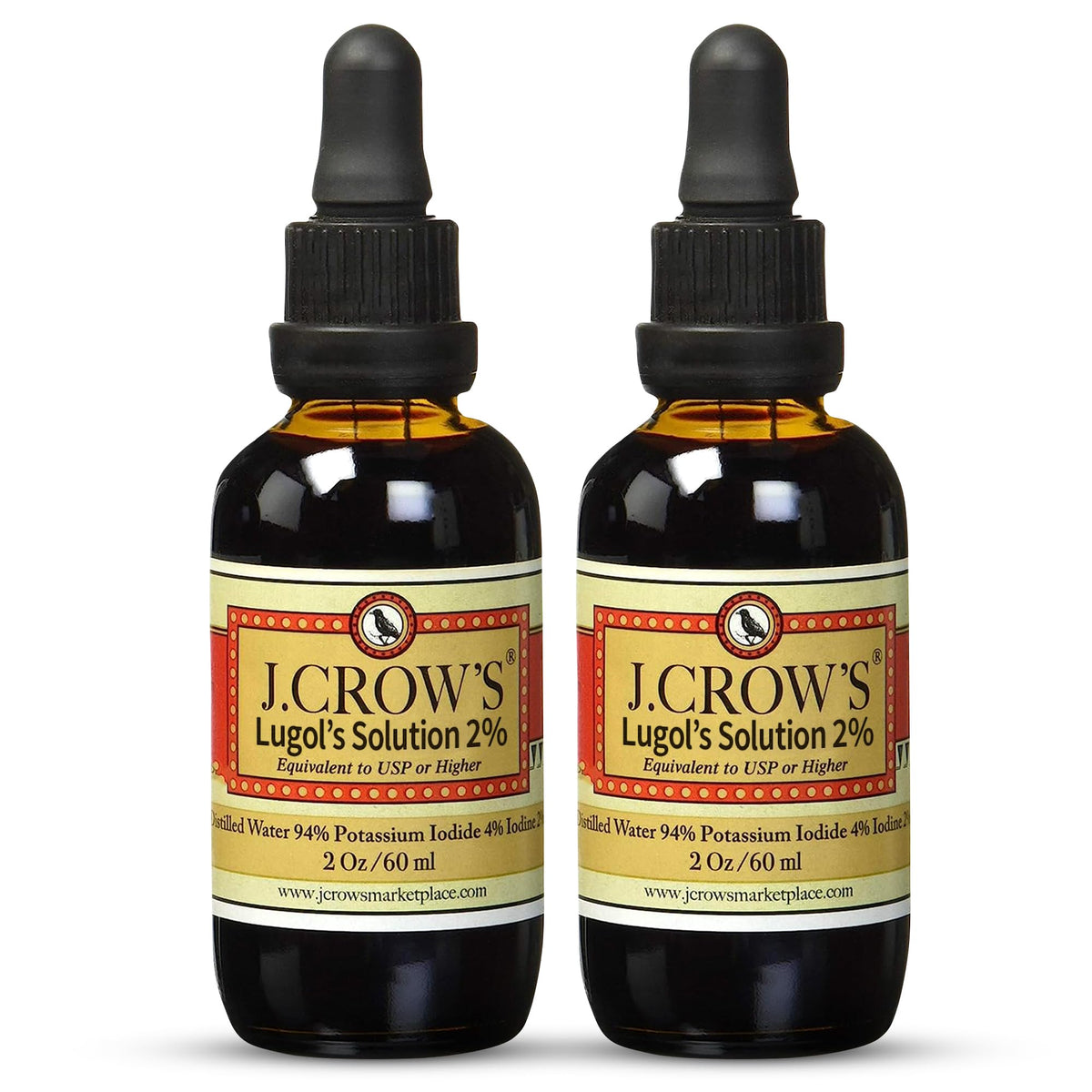Botella de J. CROW'S Lugol 2% para dosificación precisa.