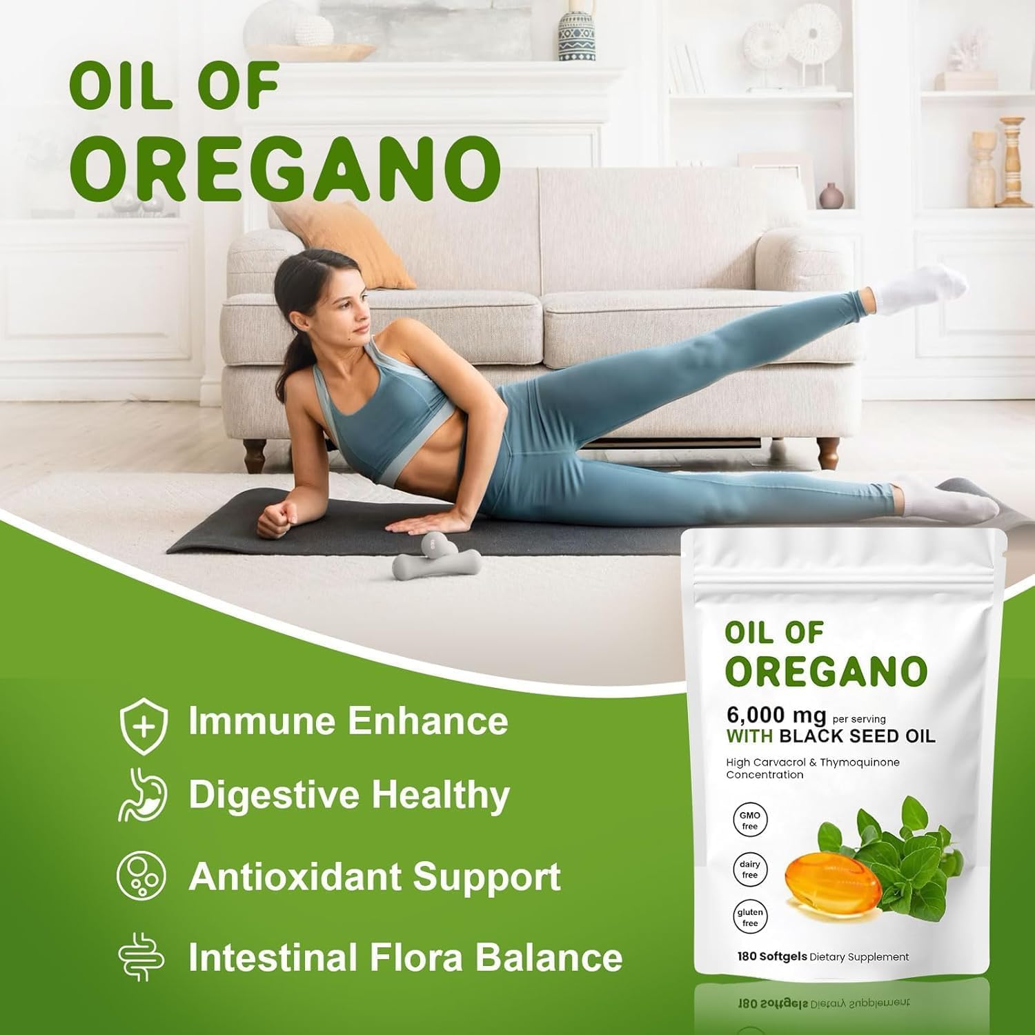 J-PRQ Aceite de orégano 6000 mg con semilla negra en cápsulas; absorción eficiente
