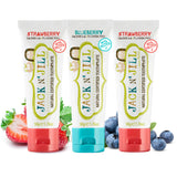 Pasta dental Jack N' Jill para bebés, pack triple, sabor fresa y arándano para cepillado diario.