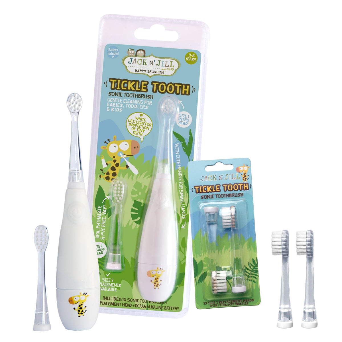 Jack N' Jill Tickle Tooth Stage 1: cabezal suave para bebés, limpieza delicada
