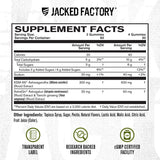 Primer plano de etiqueta colorida Jacked Factory que refuerza la marca.