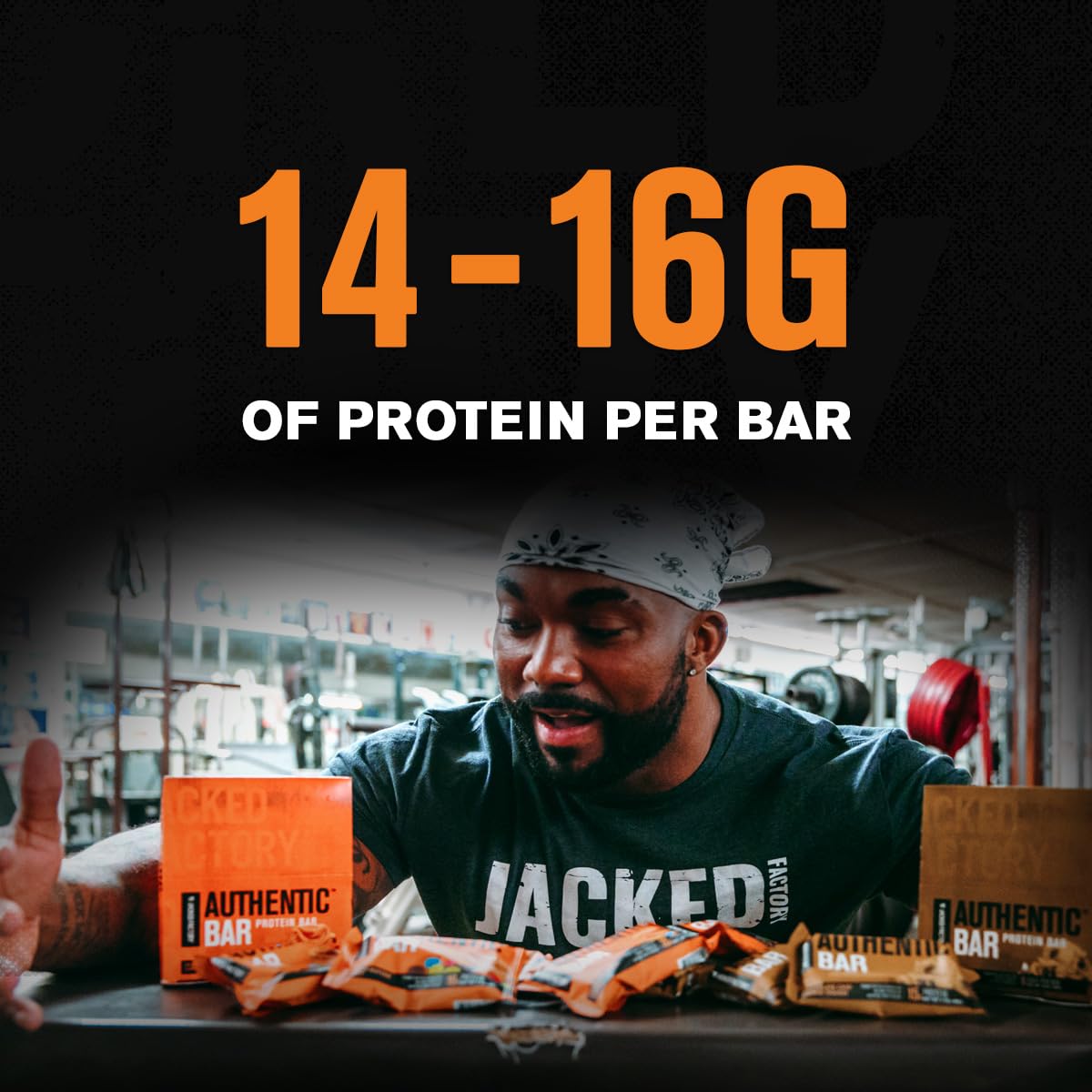 Proteína de suero aislada en la Jacked Factory Authentic Bar para recuperación y energía.