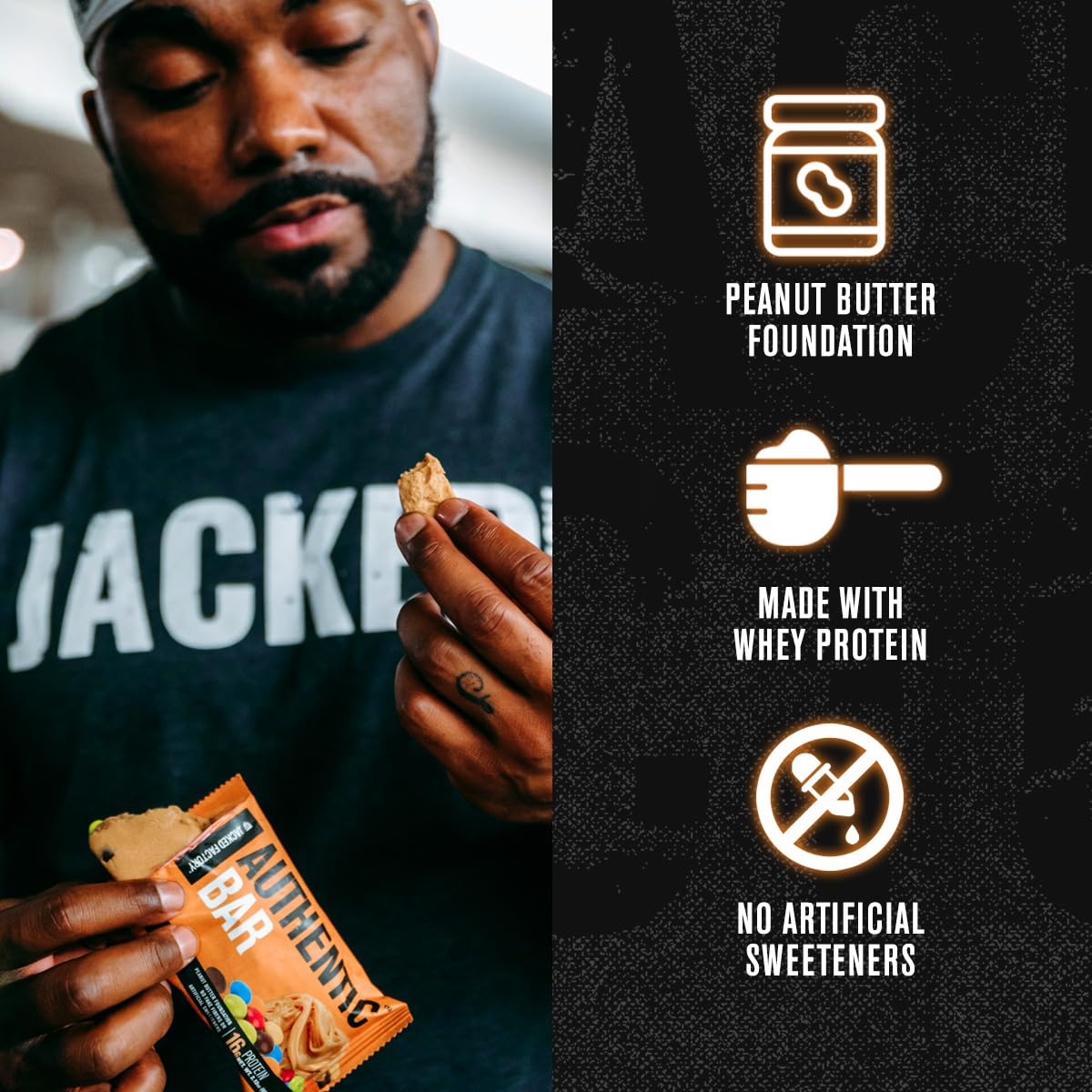 Barrita Jacked Factory Authentic Bar sin edulcorantes artificiales para un sabor natural.