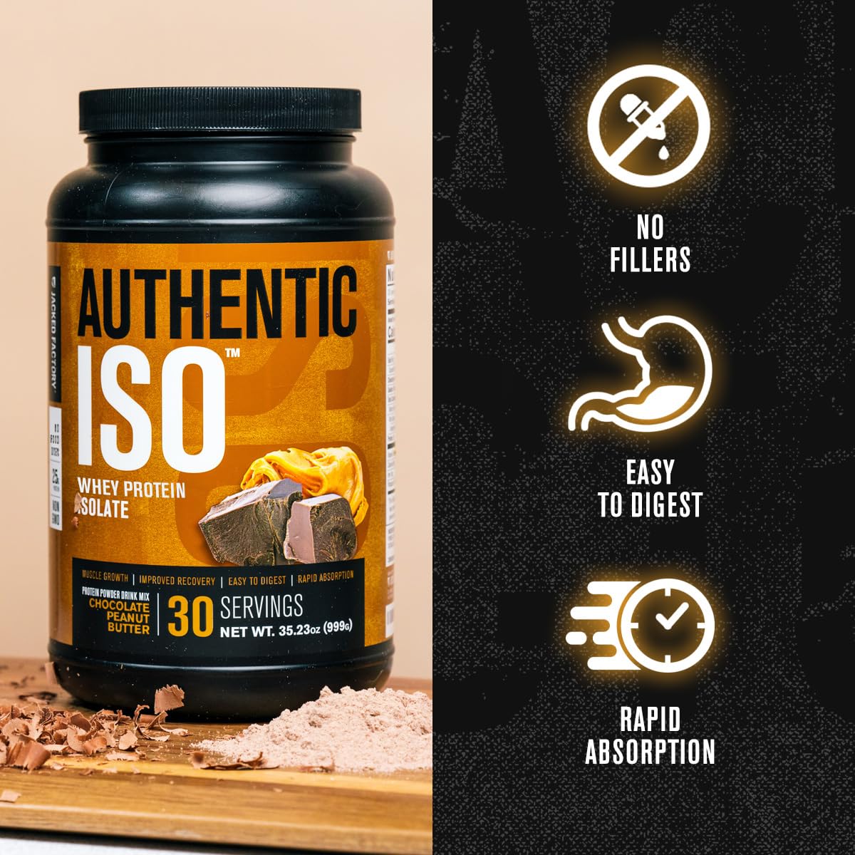 Mezcla ISO de Jacked Factory para batidos suaves y digestión ligera.
