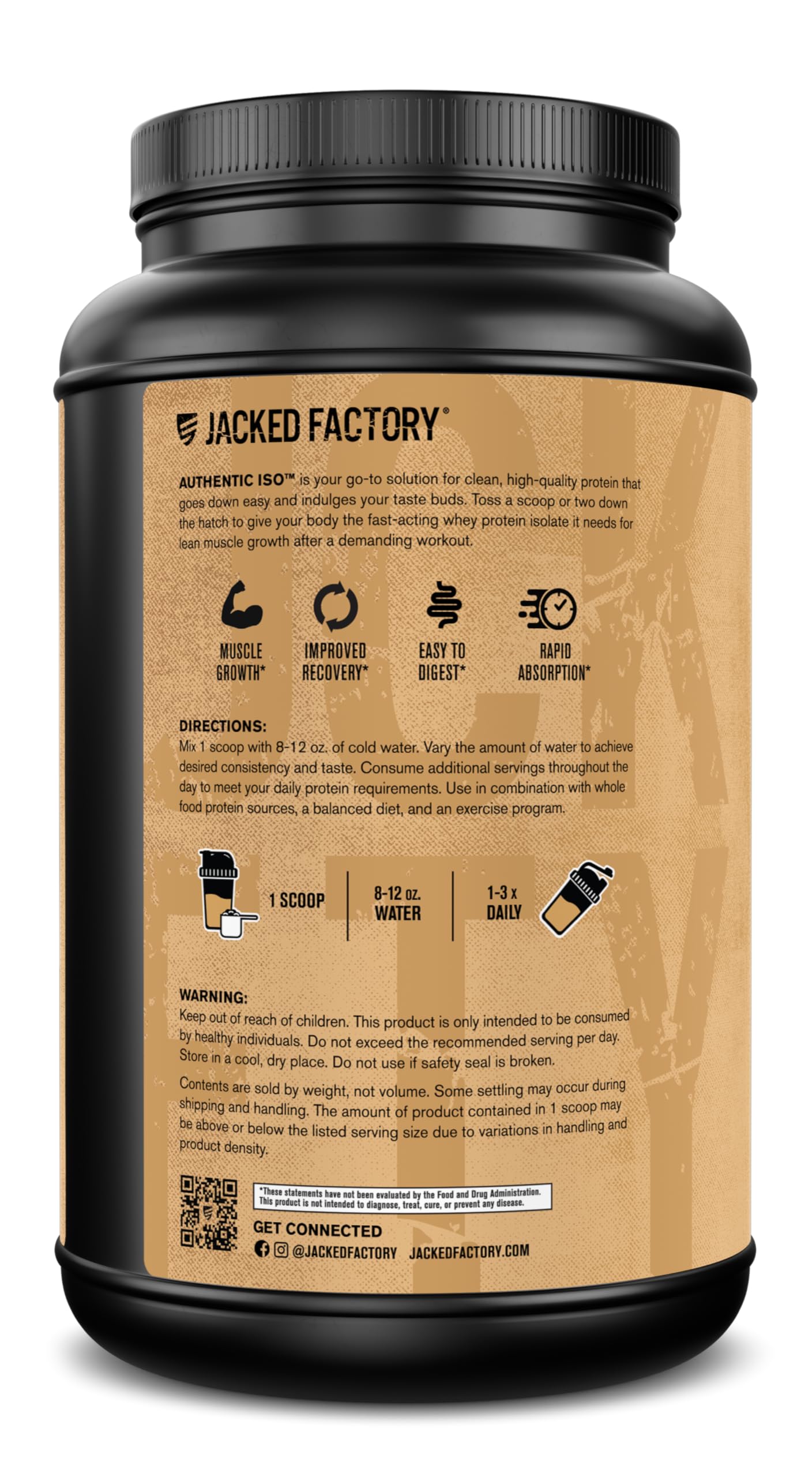 Jacked Factory Authentic ISO Whey, sabor canela, experiencia de sabor suave y agradable.