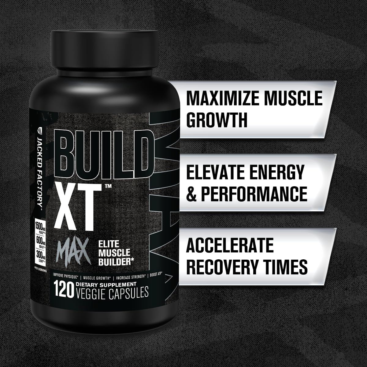 Build-XT Max: etiqueta frontal que facilita identificar la fórmula y beneficios