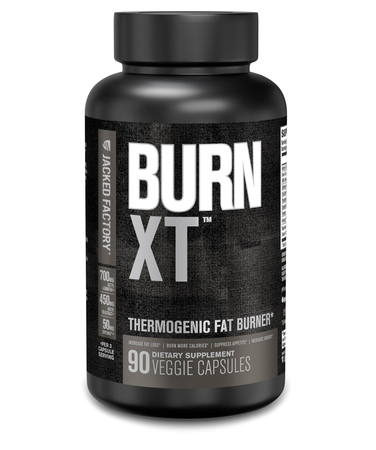 Botella Burn XT Black de Jacked Factory muestra energía sostenida.