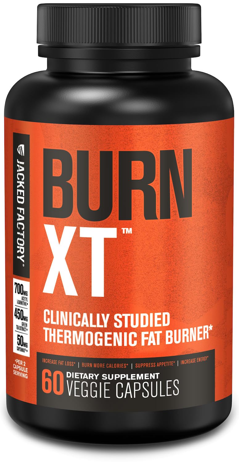 Burn-XT de Jacked Factory, bote de cápsulas para energía durante entrenamientos.