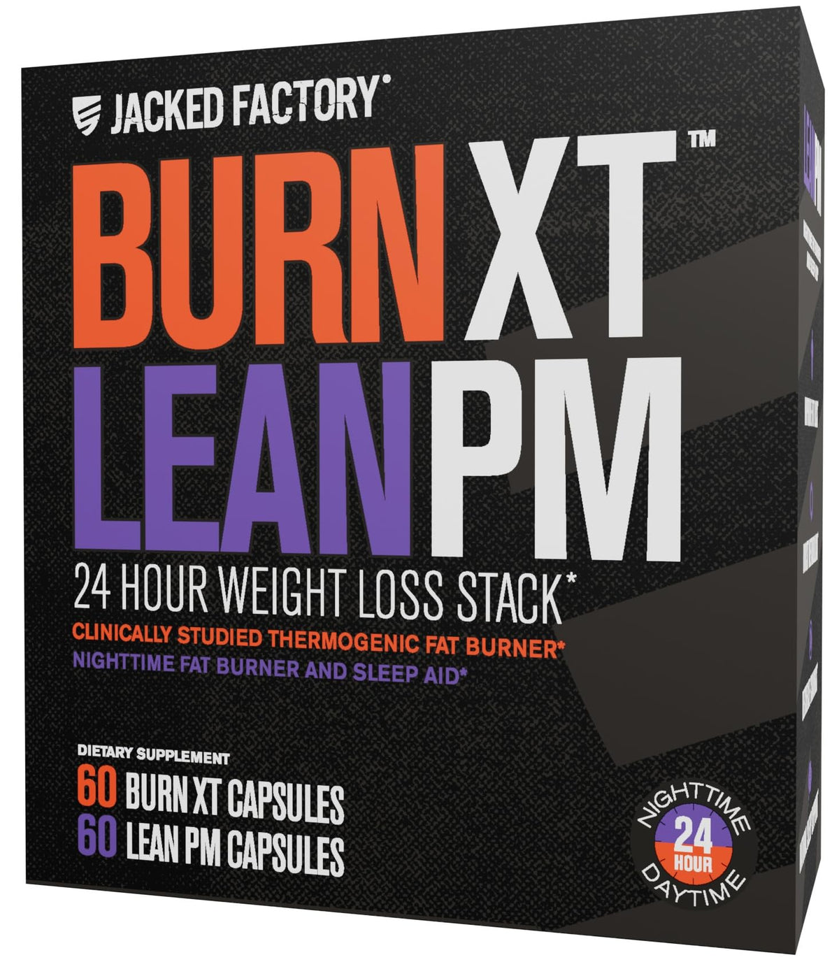 Jacked Factory Burn-XT, botella visible, energía para entrenamientos.