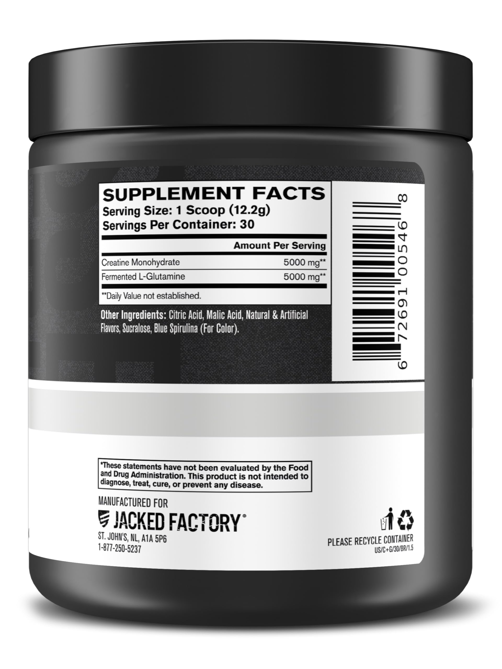 Jacked Factory Creatine + Glutamina, consumo post-entrenamiento recomendado.