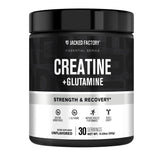 Jacked Factory Creatine + Glutamina, bote para recuperación muscular y fuerza sostenida.