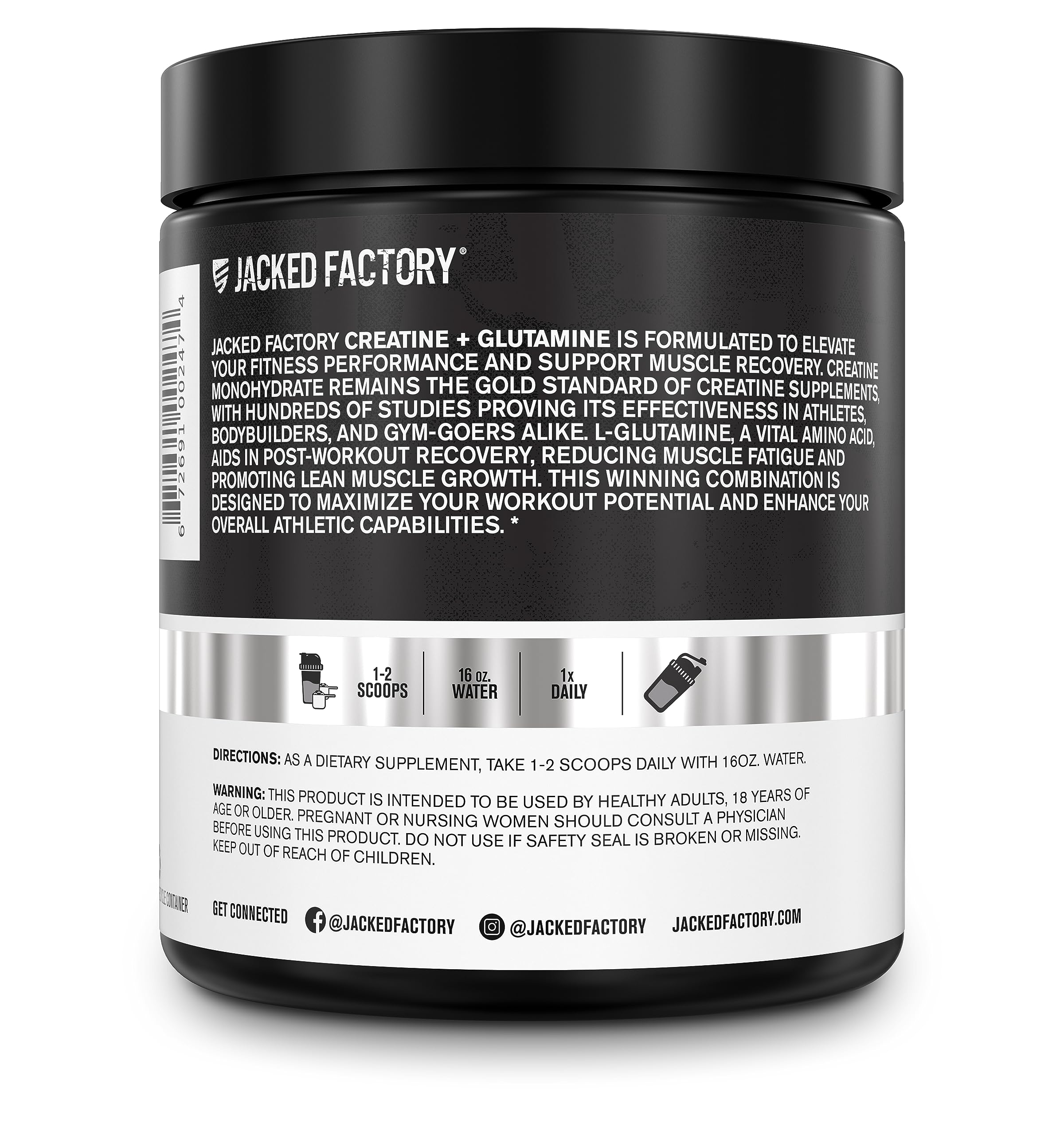 Jacked Factory Creatine + Glutamina: producto sin sabor para cualquier batido.