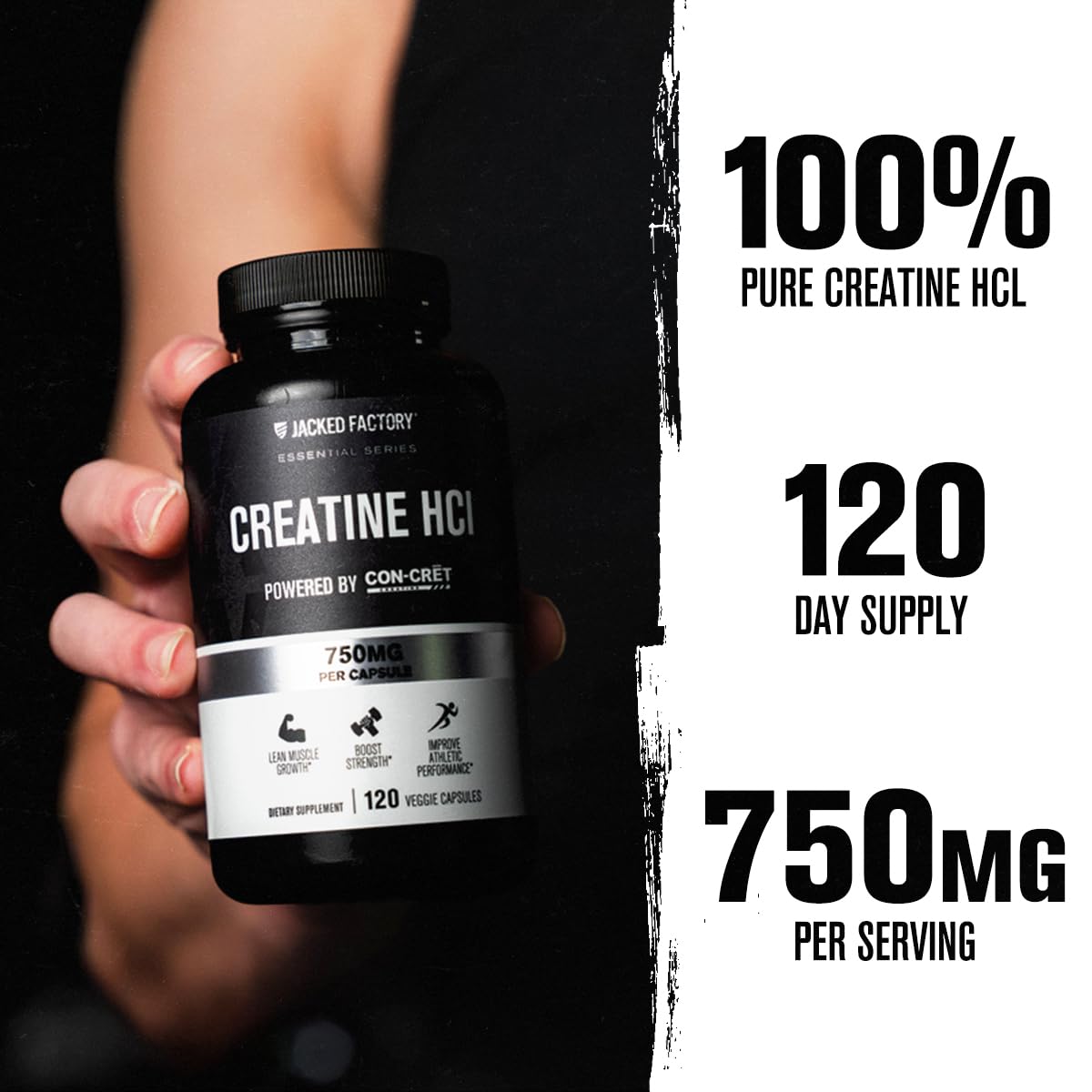 Jacked Factory Creatine HCl cápsulas: botella abierta con cápsulas para consumo fácil