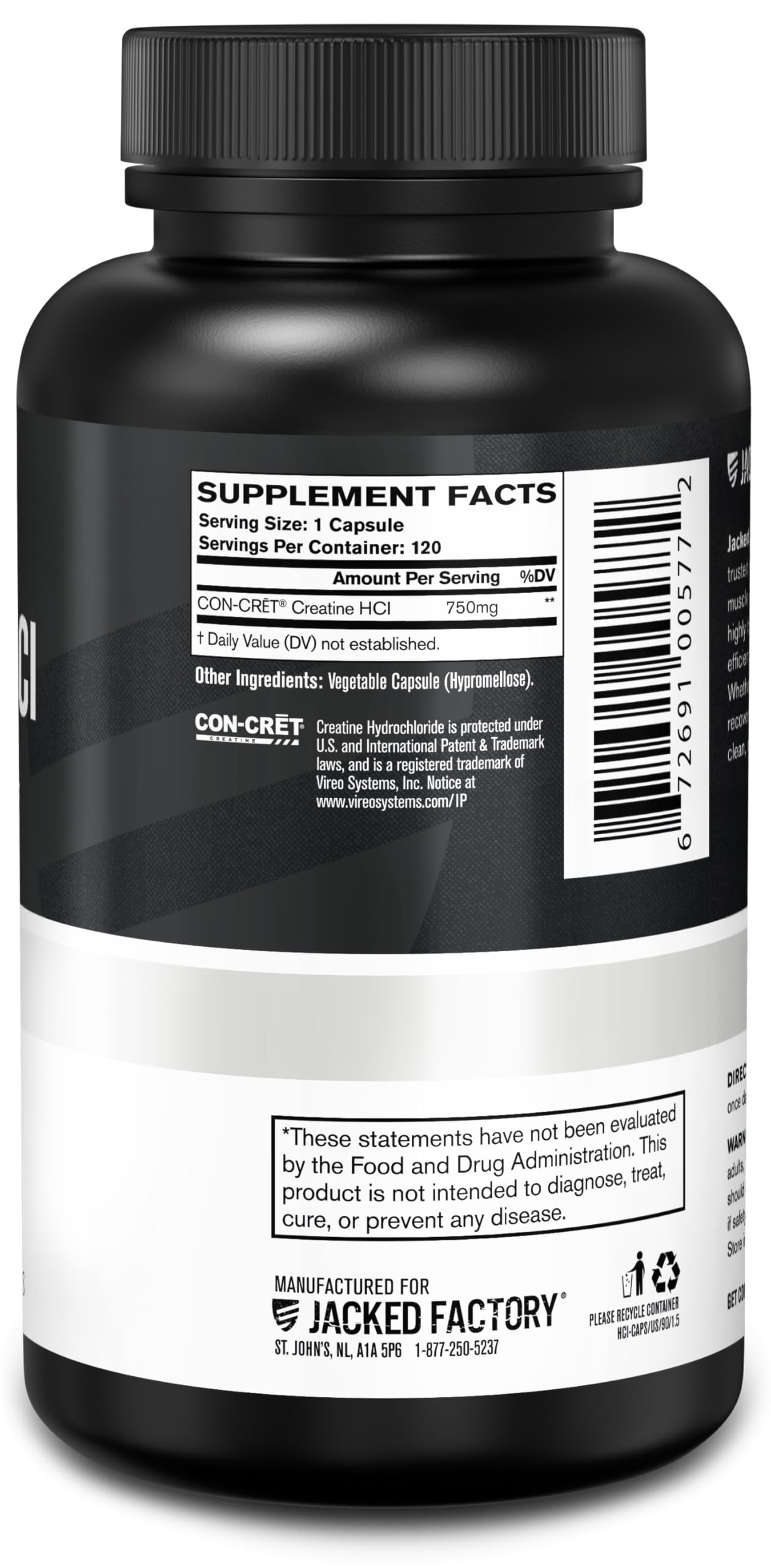 Jacked Factory Creatine HCl cápsulas: dosificación diaria en formato práctico