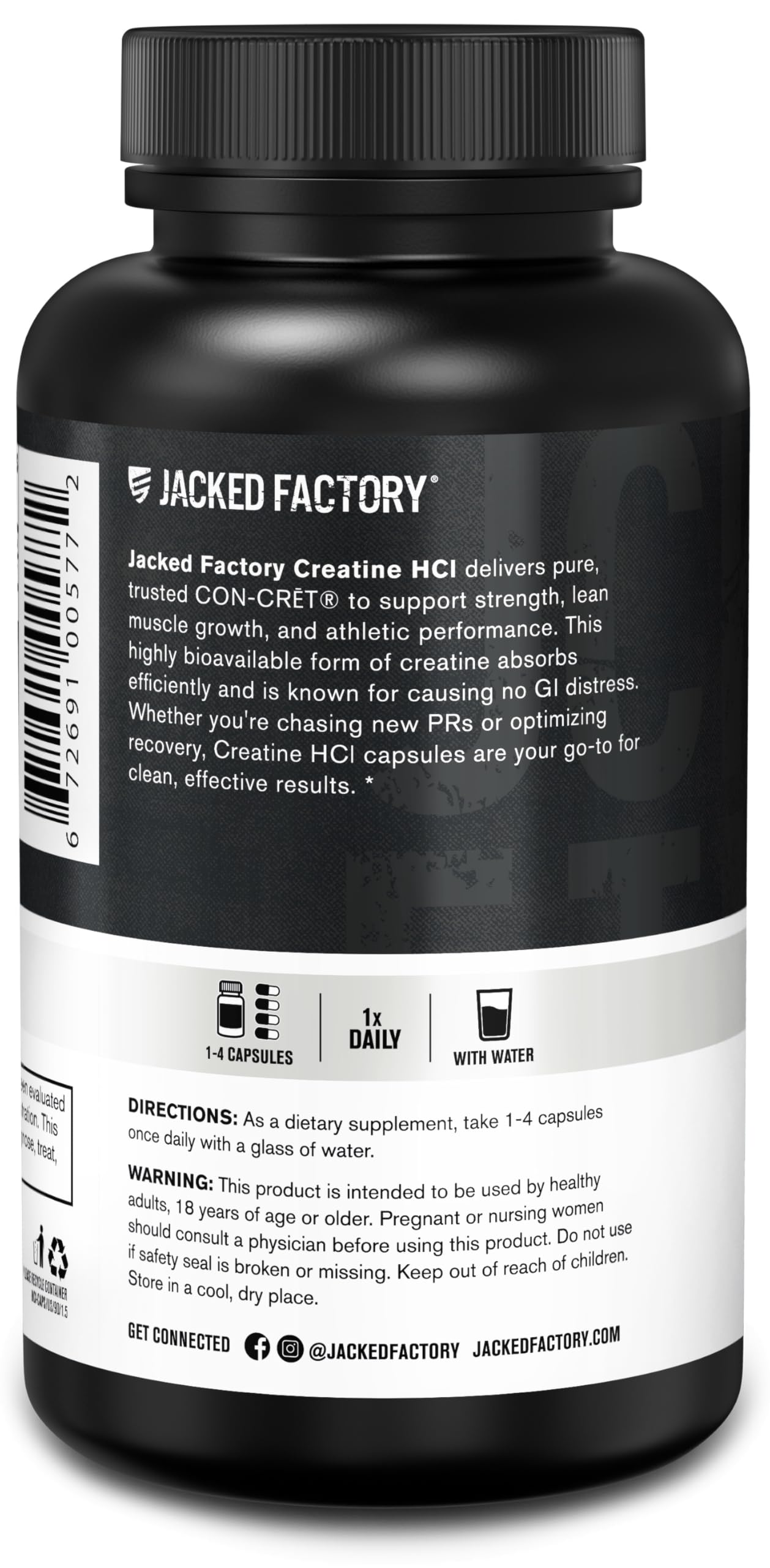 Jacked Factory Creatine HCl cápsulas: vaso con agua listo para consumir