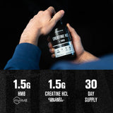 Etiqueta detallada de Jacked Factory Creatine HCL + HMB con ingredientes clave.