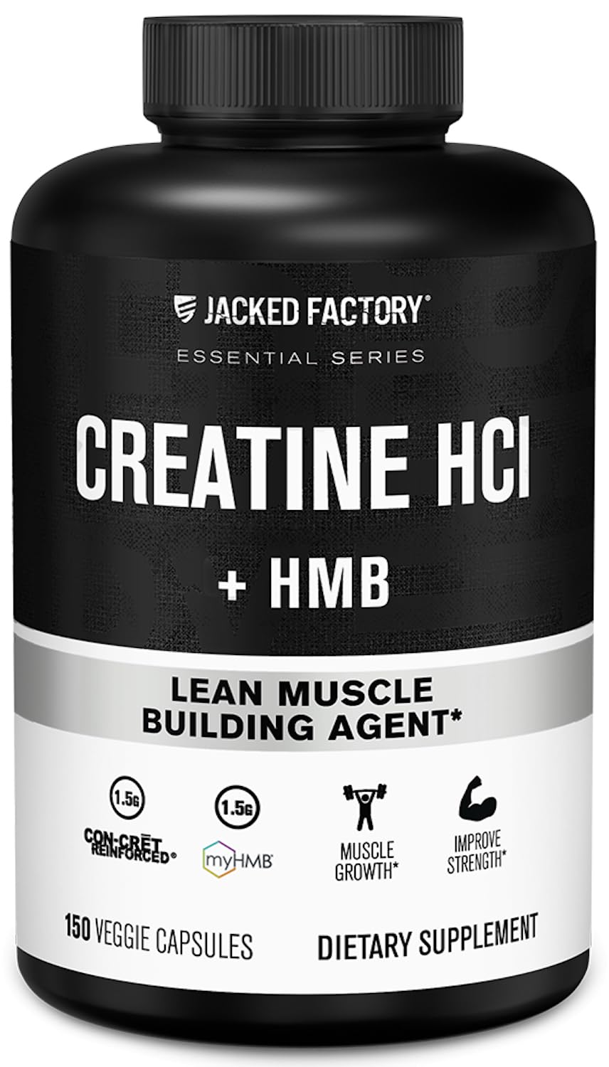 Jacked Factory Creatine HCL + HMB frente de la botella para entrenamientos más intensos.