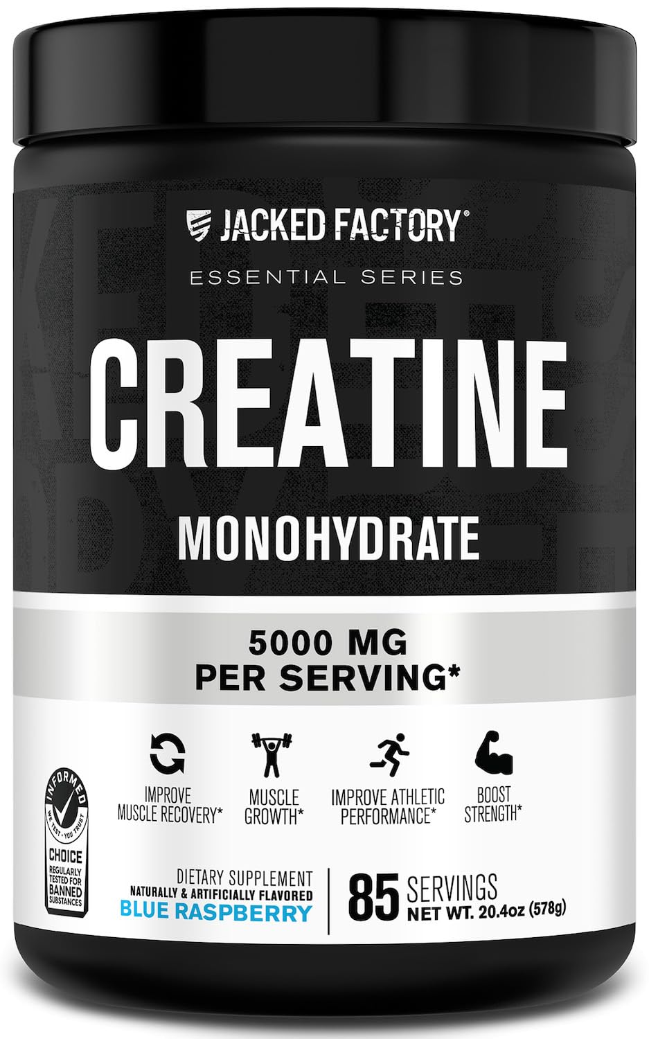Jacked Factory Creatine Monohidrato, cuchara de medida para dosis precisas durante entrenamientos.